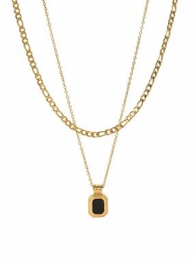 18K Gold Plated Double Layer Black Pendant Necklace